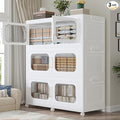 150 Gallon Extra Large Storage Bin with Lid and Wheels, Stackable Collapsible Plastic Storage Box with Door, Foldable Organizer for Closet, Kitchen, Office, Living Room, 3 Pack White