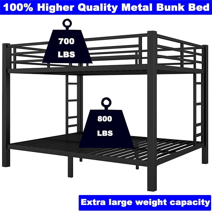 Upgraded Version Thicken Metal Queen Over Queen Bunk Bed, Heavy-Duty Steel Bunk Bed, Best Modern Bunkbed for Adults, Easy Assemble