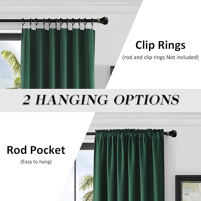 DONREN Emerald Green Blackout Thermal Insulating Window Curtain Drapes for Living Room with Rod Pocket (52 W X 96 L,2 Panels)