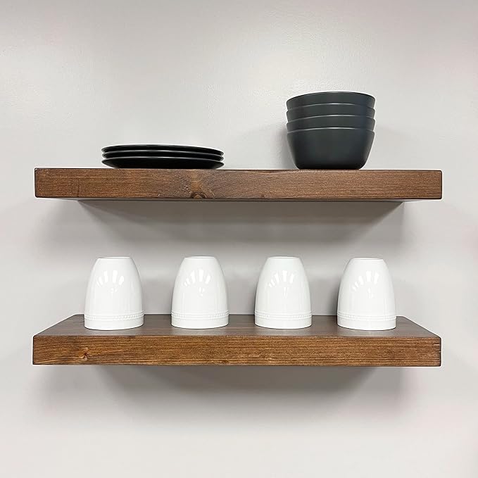 URBANDI, Rustic Floating Shelves, Set of 2, Hidden Bracket, Solid Wood, Heavy Duty, Wall Mounted Shelves, (Provincial, 36Wx10D)
