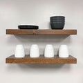URBANDI, Rustic Floating Shelves, Set of 2, Hidden Bracket, Solid Wood, Heavy Duty, Wall Mounted Shelves, (Provincial, 48Wx8D)