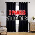 MIUCO 1 Pair Thermal Insulated Grommet 52-Inch-by-95-Inch Blackout Window Curtain Panels with 2 Tie Backs, Black