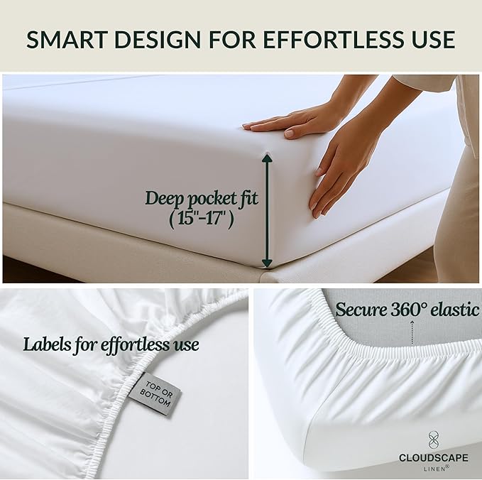 Cloud Scape Linen 100% Egyptian Cotton Sheets Full Size, 4 Pieces Luxury Bedding Set, 400 Thread Count,Hotel Quality, Silky Soft, Deep Pockets up to 17, White