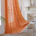 Sutuo Home Burnt Orange Plaids Boho Curtains for Living Room, Semi Blackout Linen Farmhouse Tassels Window Treatment Bohemian Embroidery Drape for Halloween Decor, Rod Pocket 1 Panel 52" W x 90" L