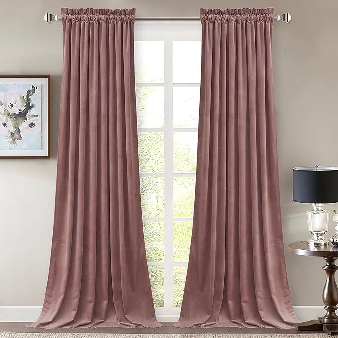 StangH Wild Rose Velvet Curtains 105 inches Romantic Thermal Insulated Drapes for Living Room, Soft Noise Reducing Curtains for Bedroom, W52 x L105, 2 Panels