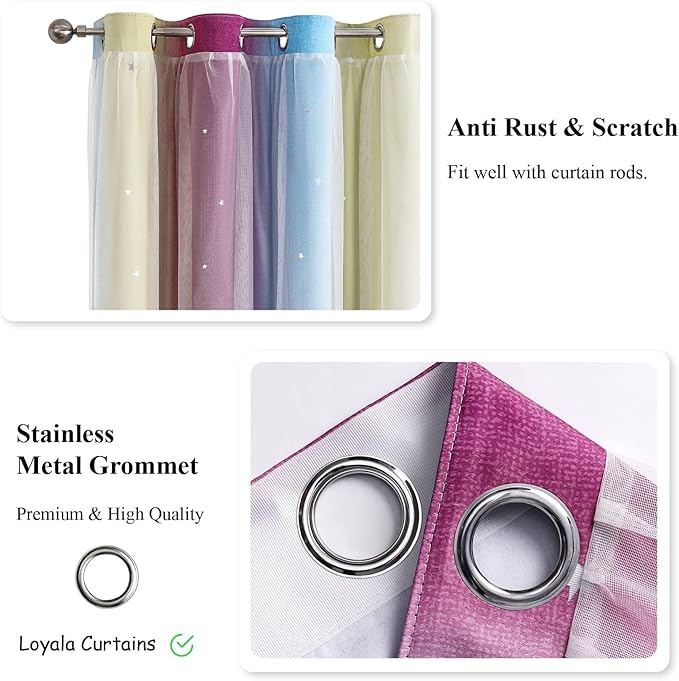 Star Blackout Curtains - Bedroom & Kids Rainbow Curtains, 108 Inch Long, Purple & Blue, 42 x 108 Inch, 2 Panels