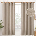 YoungsTex Oatmeal Linen Semi Sheer Curtains 63 lnch Length 2 Panels, Tan Light Filtering Window Drapes Textured with Bronze Grommet for Bedroom Living Room Farmhouse, 52 X 63 Inch