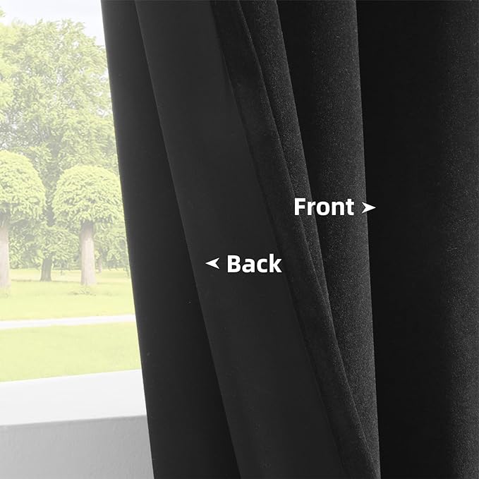 Joydeco Velvet Curtains 72 Inch 1 Panel, Long Luxury Black Blackout Thermal Insulated Rod Pocket Window Curtains, Super Soft Room Darkening Drapes for Living Room Bedroom, W100 x L72 Inch, Black