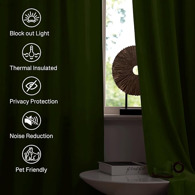 StangH Velvet Drapes Grass Green - Heavy Velvet Blackout Curtain Panels Rod Pocket Winter Warm Curtains Christmas Decorative Draperies for Bedroom/Sliding Door, 52 x 96 inches Long, 2 Panels