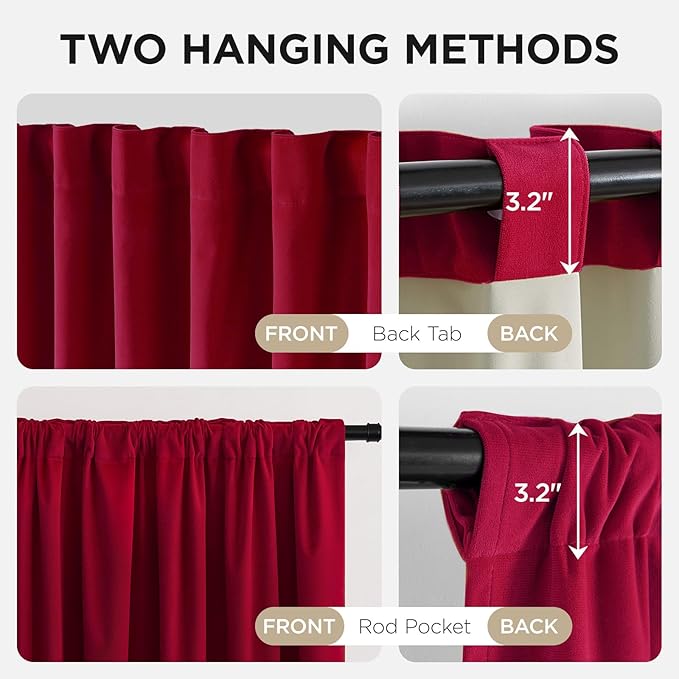 Joydeco Red 100% Blackout Curtains 72 Inch 2 Panels, Luxury Thermal Red Velvet Curtains for Bedroom Living Room, Soundproof Blackout Window Drapes, Rod Pocket & Back Tab (52W x 72L)