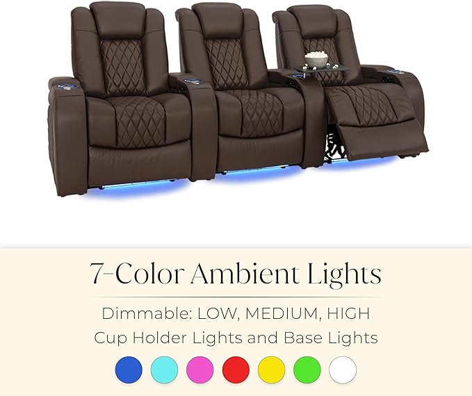 Seatcraft Diamante Zero-Gravity CoolZero Italian Leather Home Theater Seating, Power Headrest, Power Recline, Row of 2, Brown