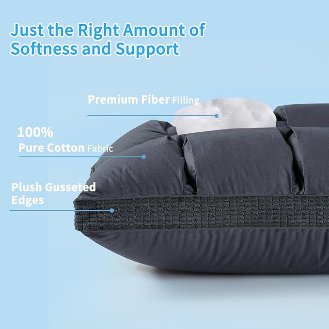 YOUR MOON Soft Pillow King for Sleeping, Super Soft Support Down Alternative Pillow, 100% Cotton Shell Luxury Comfy Fluffy Bed Pillows for Sleep(Gray)
