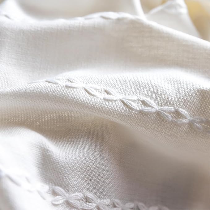 Sutuo Home White Boho Valance Curtains Tier 36 inches for Kitchen Cafe Closet, Short Farmhouse Vintage Tassels Window Treatment Bohemian Stripe Embroidery Drape Rod Pocket 1 Panel 52" W x 36" L