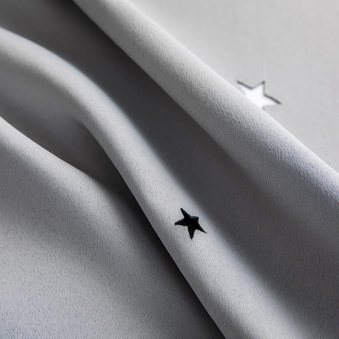 Star Blackout Double Layer Curtains - Cute Kids Bedroom & Nursery Curtains, 63 Inch Length, 2 Panels, Grey