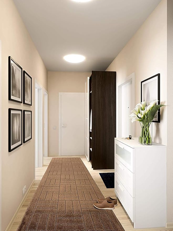 12 ft Long Brown Hallway Kitchen Runner Rug Non-Slip Washable, 26" X 12' Carpet Runner Rugs-Rubber Backed, Custom Size Floor Mat for Stairs Bedroom Bathroom Entryway, Your Choice of Length