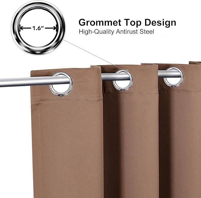 ChrisDowa Grommet Room Darkening Curtains for Bedroom and Living Room - 2 Panels Set Thermal Insulated Blackout Curtains (Cappuccino, 42W x 63L)