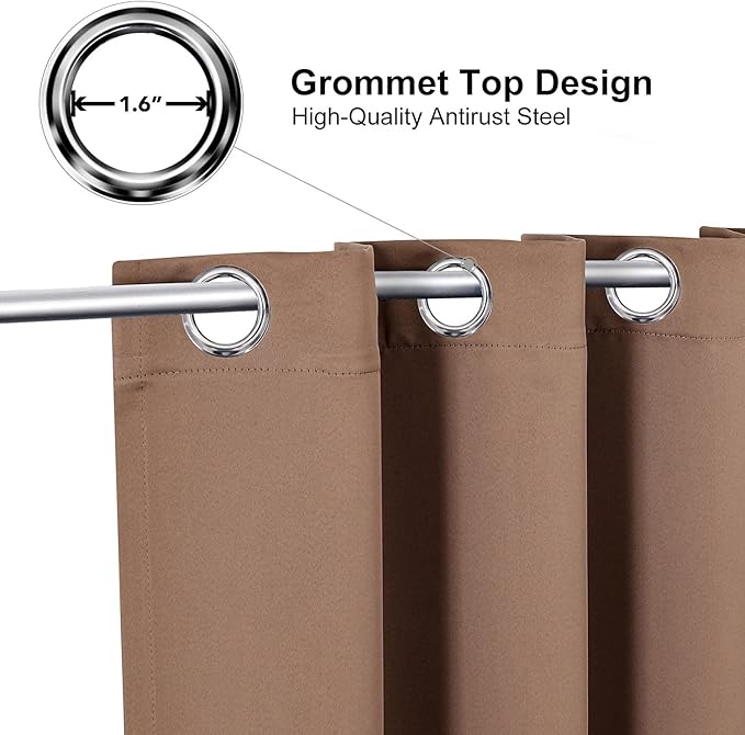 ChrisDowa Grommet Room Darkening Curtains for Bedroom and Living Room - 2 Panels Set Thermal Insulated Blackout Curtains (Cappuccino, 52W x 95L)