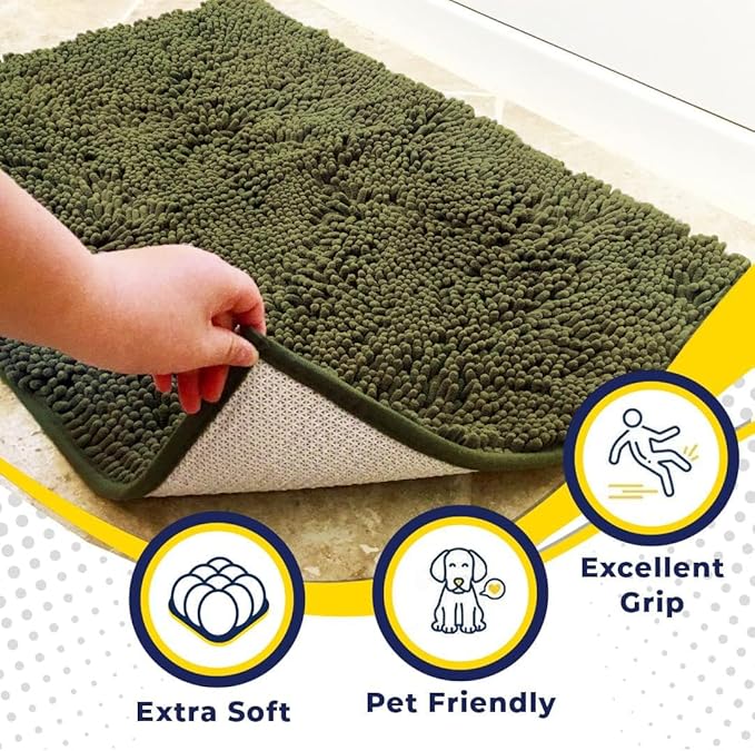 Muddy Mat® | Super Absorbent Door Mat Indoor, Microfiber Quick Dry Chenille Entryway Rug, Non-Slip Front Door Mat, Indoor Mats for Entryway, Machine Washable Pet Rug, Army Green 24" x 96"