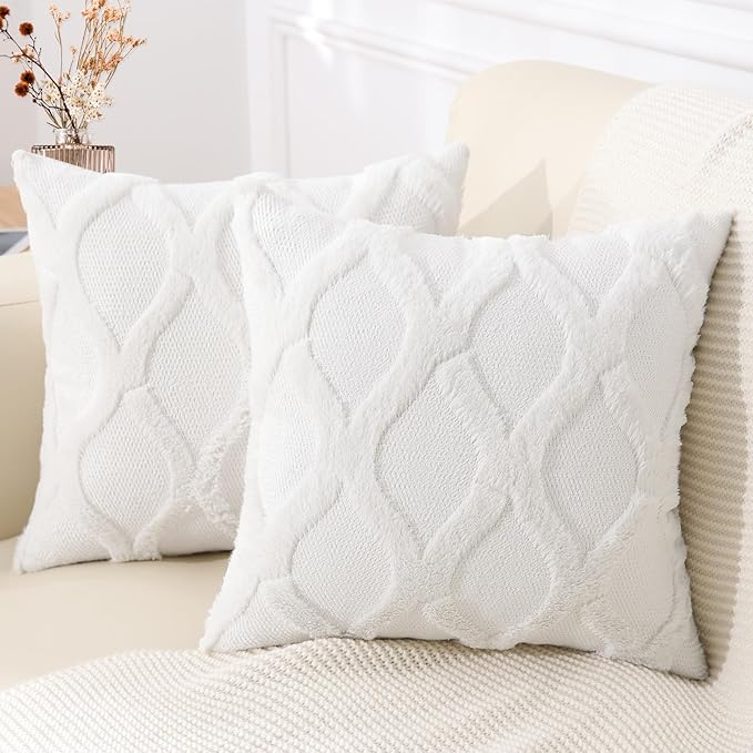 decorUhome Spring Euro Sham Throw Pillow Covers 26x26 Inch Set of 2, Soft Plush Faux Fur Wool Cream White Couch Pillow Covers, Decorative Neutral Pillow Cases for Bed Sofa Living Room Home Decor