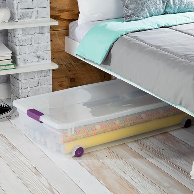 Sterilite 4-Pack 60 Quart ClearView Latch Box, Wheeled Underbed Organizer Bins with Latching Lids - Clear Plastic Organization Containers for Closet, Bedroom, Shelving Units and Everyday Home Storage