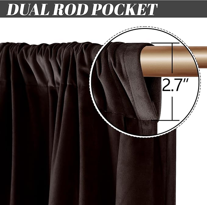 nanbowang Coffee Brown Velvet Curtains - 42 Inches Width 63 Inches Long Soft Curtain Rod Pocket Thermal Insulated Window Treatment for Bedroom 2 Panels