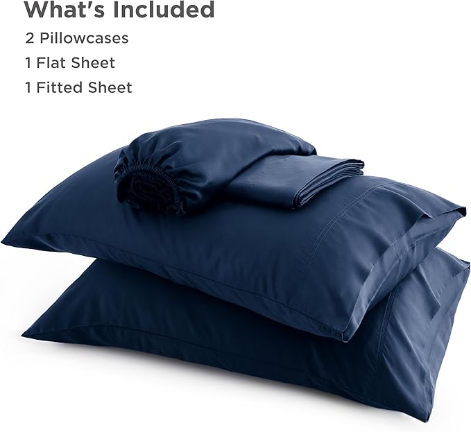 Bedsure Full Size Bed Sheets, Cooling Sheets, Rayon Derived from Bamboo, Breathable & Soft, Deep Pocket Up to 16 Inches, Hotel Luxury Silky Bedding for Hot Sleepers, Navy