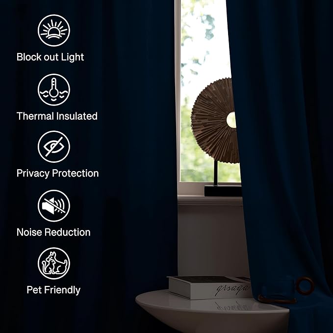 StangH Navy Blue Velvet Curtains - Elegant Thermal Insulated Drapes for Living Room, Heavy Soft Privacy Sliding Door Curtains with Noise Reduction, W52 x L105, 2 Panels