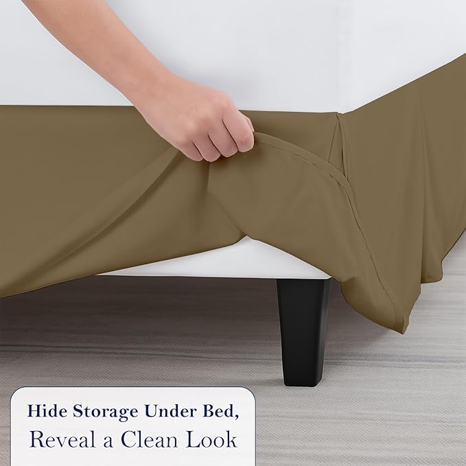 Full Bed Skirt, Luxury 24 Inch Drop Taupe Pleated Bed Skirt, Double Brushed Microfiber, Box Pleat Design, Wrinkle & Fade Resistant, Easy Fit Tailored Bedskirt for Full Size Beds