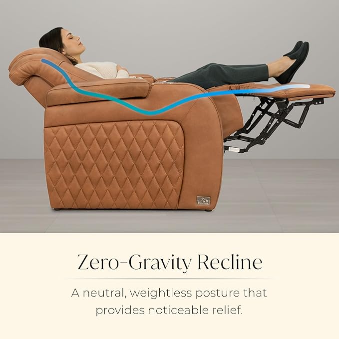 Seatcraft Diamante Zero-Gravity CoolZero Italian Leather Home Theater Seating, Power Headrest, Power Recline, Row of 2, Tawny