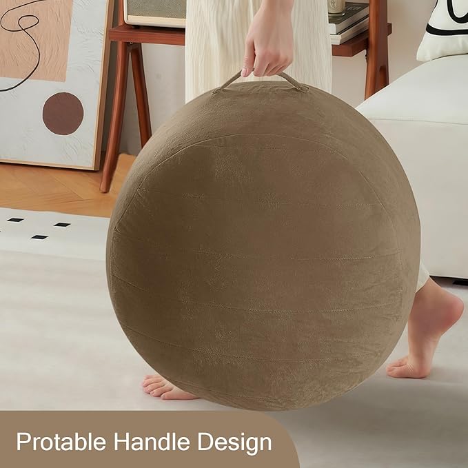 MeMoreCool Round Stuffed Pouf Ottoman Foot Rest, Floor Pouf Foot Stool with Soft Foam Chunk Filling, Small Round Ottoman Footstool Circle Footrest for Living Room, Light Coffee