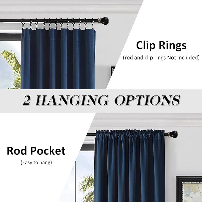 DONREN Patio Blackout Curtain Panels - Summer Home Decoration Thermal Insulated Rod Pocket Blackout Draperies/Drapes for Bedroom (2 Panels, 60 inches x 96 inches, Navy Blue)