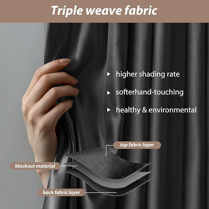 Room Divider Curtains with Ceiling Curtain Track Set Window Curtain for Bedroom,Living Room Total Blackout Thermal Insulated Privacy Ceiling Track Curtain W 9 × H 6 FT Black drape&Black track