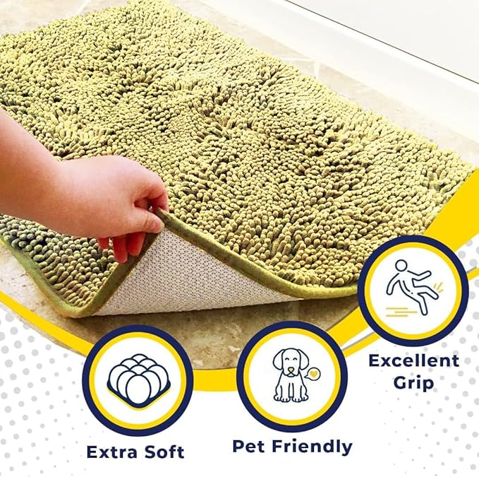 Muddy Mat® | Super Absorbent Door Mat Indoor, Microfiber Quick Dry Chenille Entryway Rug, Non-Slip Front Door Mat, Indoor Mats for Entryway, Machine Washable Pet Rug, Yellow 36" x 120"