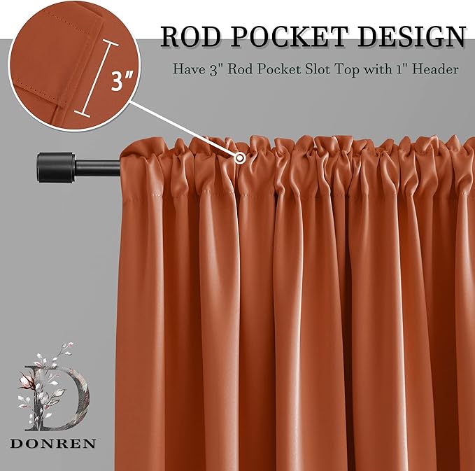 DONREN Patio Door 108 Inches Long Curtain Panels - Ceiling to Floor Extra Long Drape Curtains Window Treatment for Sliding Glass Door (Burnt Orange,2 Pieces,W 52 x L108 inches)