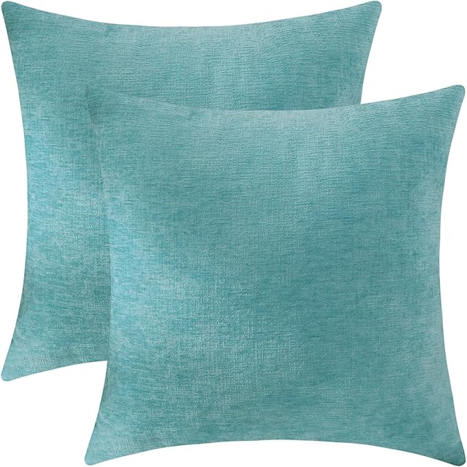 Jeneoo Aqua Haze Decorative Throw Pillow Covers Soft Chenille Comfy Square Couch Cushion Cases for Living Room Sofa Decor (Set of 2, 14 x 14 Inches)