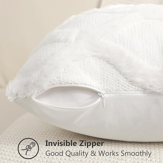 decorUhome Spring Euro Sham Throw Pillow Covers 24x24 Inch Set of 2, Soft Plush Faux Fur Wool Cream White Couch Pillow Covers, Decorative Neutral Pillow Cases for Bed Sofa Living Room Home Decor
