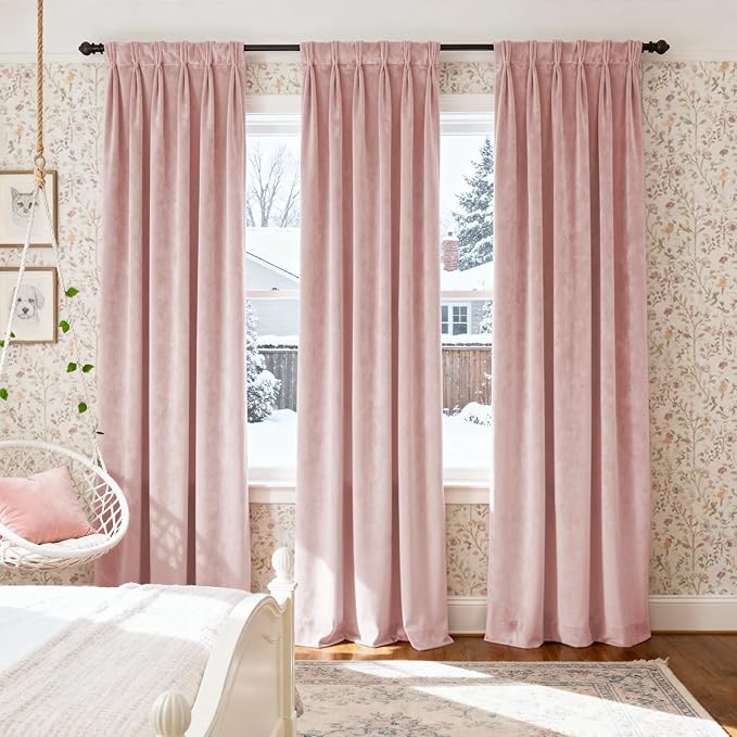 Lazzzy Velvet Blackout Curtains Thermal Insulated Room Window Drapes Super Soft Luxury Curtains for Living Room Bedroom Rod Pocket 2 Panels, Dusty Pink, 52" W x 120" L