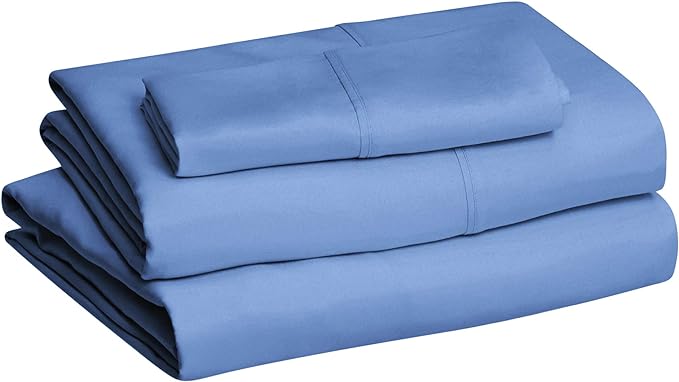 Amazon Basics Lightweight Ultra-Soft Breathable Easy Care Microfiber 3-Piece Bed Sheet Set with 14-Inch Deep Pockets, Twin XL, Dutch Blue, Solid (Pack of 4)