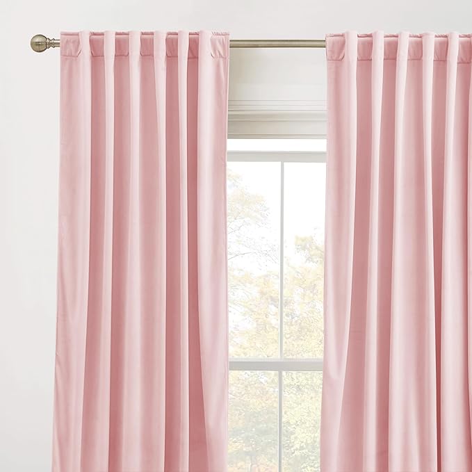 RYB HOME Baby Pink Velvet Curtains 102 inches, Back Tab Soft Fabric Room Darkening Thermal Insulated Luxurious Home Decor Curtains for Living Room Bedroom, W 52" x L 102", 2 Panels Set