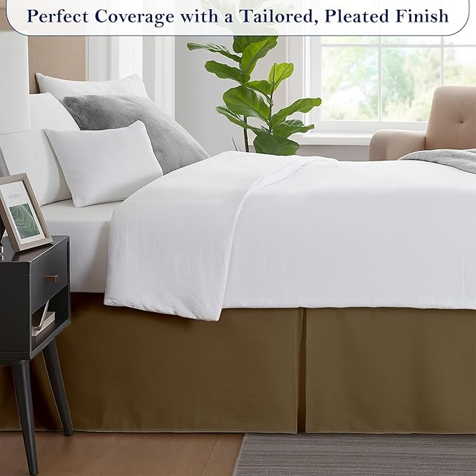 King Bed Skirt, Luxury 14 Inch Drop Taupe Pleated Bed Skirt, Double Brushed Microfiber, Box Pleat Design, Wrinkle & Fade Resistant, Easy Fit Tailored Bedskirt for King Size Beds