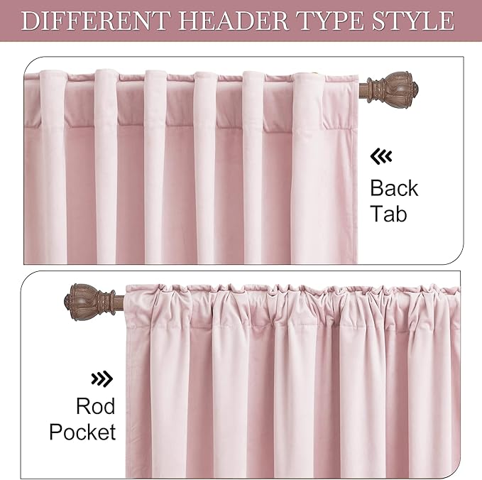 RYB HOME Pink Velvet Curtains 84 inches- Blackout Curtains for Living Room, Thermal Insulated Noise Reducing Panels Soft Luxury Window Decor for Bedroom, Blush Pink, W52 x L84 inches, 2 Panels