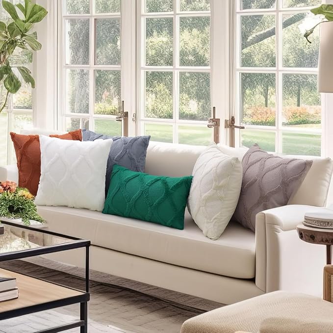 decorUhome Spring Throw Pillow Covers 16x16 Inch Set of 2, Soft Plush Faux Fur Wool Green Couch Pillow Covers, Decorative Neutral Pillow Cases for Bed Sofa Living Room Home Decor