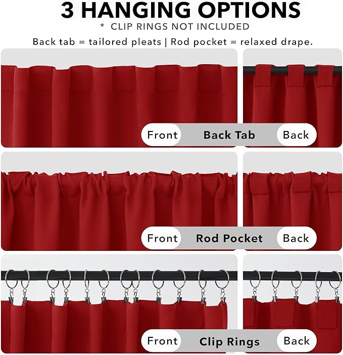 Deconovo Christmas Blackout Curtains, Thermal Insulated, W42 x L84 2 Panels, Back Tab, Machine Washable, Room-Darkening Drapes for Bedroom/Living Room Red