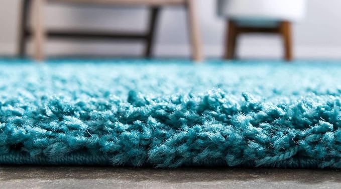Unique Loom Solid Shag Collection Area Rug (10' x 13' 1" Rectangle, Deep Aqua Blue)