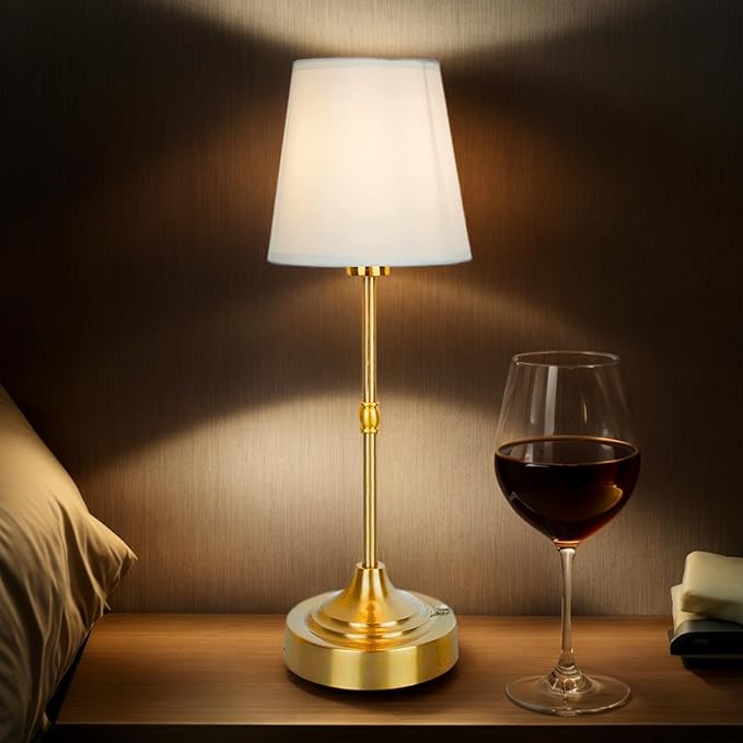 Cordless Table Lamp, Rechargeable Table Lamp with Touch Dimmable Control, Portable LED Desk Lamp for Indoor Patio (Gold, 1)