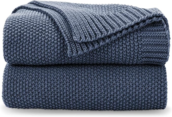 CozeCube Blue Throw Blanket for Couch, Soft Cozy Cable Knit Throw for Bed Sofa Living Room, Lightweight Warm Decorative Farmhouse Christmas Blanket, 50"x60", Dusty Blue