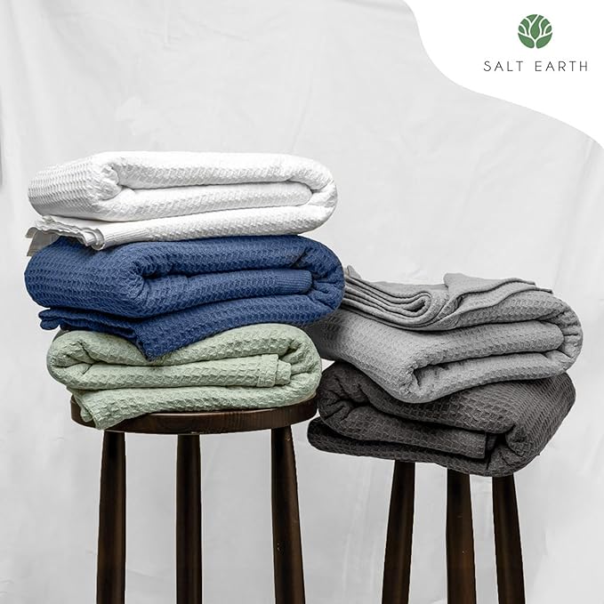 Salt Earth Organic Cotton Throw Blanket, Queen, 90"X92" Waffle Throws for Home, Bedrooms, Outdoor & Office Couch, Modern Room Decor Blankets, Lightweight, All Season Western Blanket (Scottish Grey)
