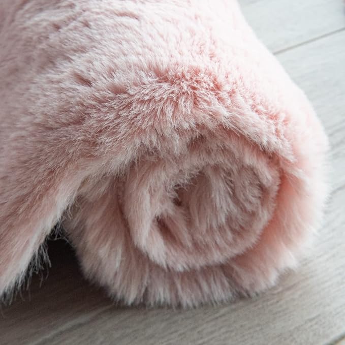 Small Pink Fuzzy Faux Rabbit Shaggy Fur Rug Furry Washable Runner Rug 2x6 Fluffy Rugs for Bedroom Living Room Nursery Rugs Teen Room Décor