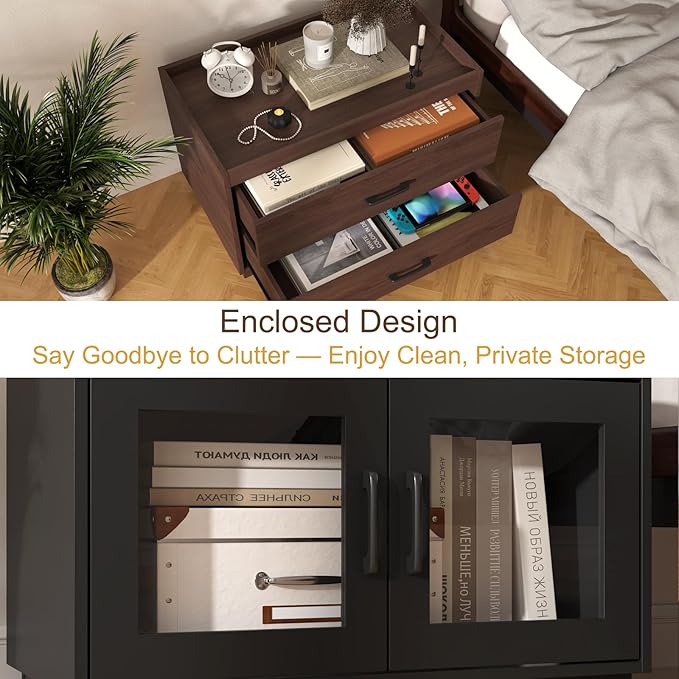 Stackable Storage Drawers, 28" Wide Storage Bins with 2 Doors for Closet Organizers, Wood Stackable Closet Organizer Modern Large Stackable Storage Units for Living Room Hallway Bedroom, Brown