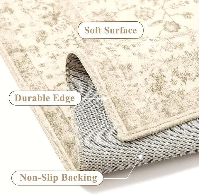 5x7 Brown Area Rug Non Slip Vintage Living Room Distressed Machine Washable Carpet Traditional Indoor Bedroom Brown Retro Floral Accent Throw Rug for Office Kitchen Dorm Dining Room
